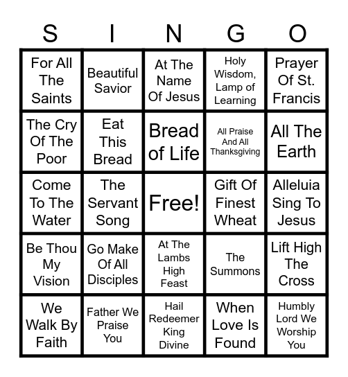 SINGO Bingo Card