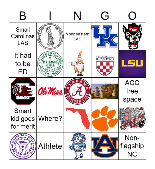 College Admissions Bingo Card Bingo Card