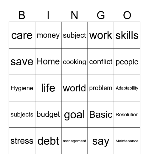 Life Skills Bingo Card