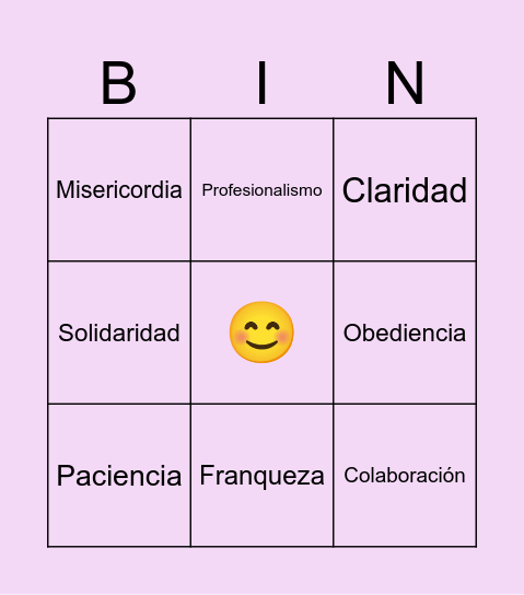 Bingo de los Valores Bingo Card