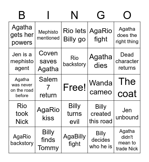 Agatha Bingo Card