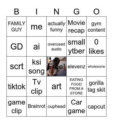 YT SHORTS BINGO Card