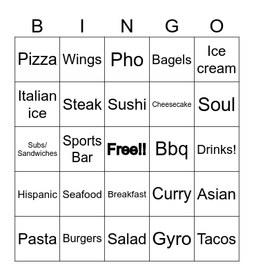 Foodiee Bingo Card