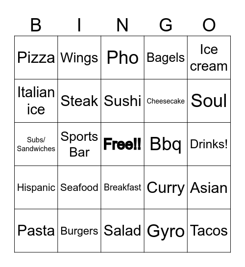 Foodiee Bingo Card