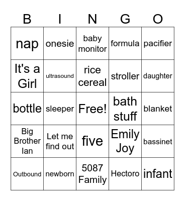 Emily Joy Gonzalez Bingo Card