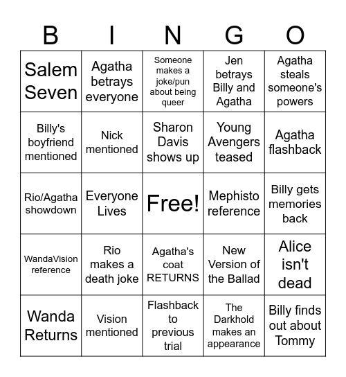 Agatha All Along Finale Bingo Card