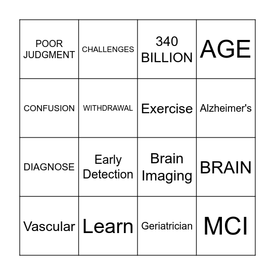 Dementia Bingo Card