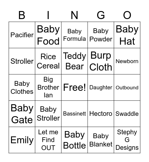 Emily Joy Gonzalez Bingo Card