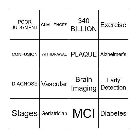 Dementia Bingo Card