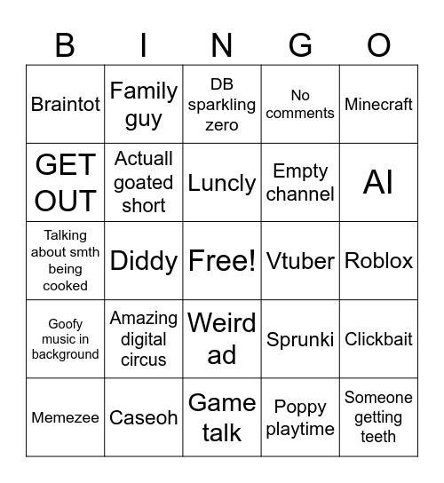 Brainrot Bingo Card