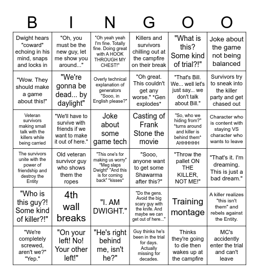 DBD Movie Bingo Card