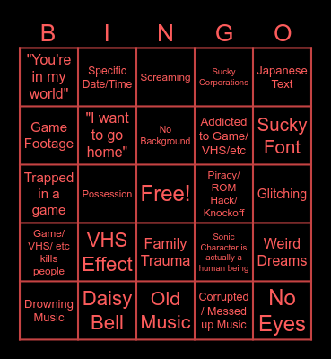 Sonic.EXE Bingo Card