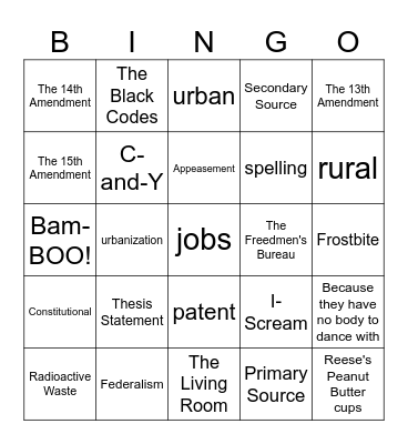 8th Grade Halloween Bingo Card
