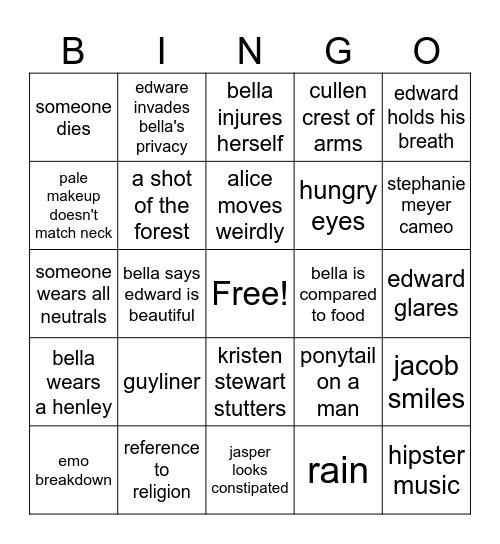 Twilight Bingo Card