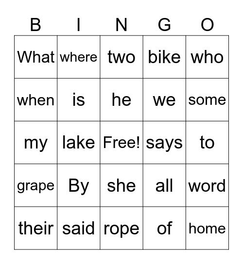 Tricky Word and Silent E Bingo Card