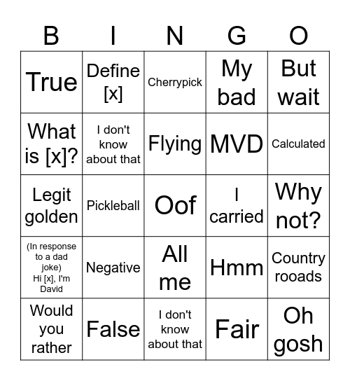 Dave's BINGO Card Bingo Card