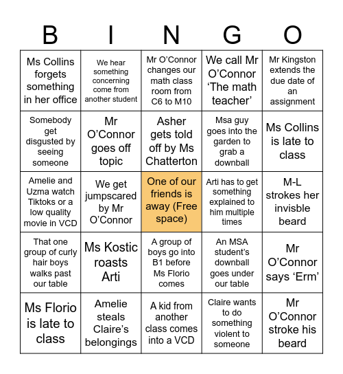 RAWR~ Bingo Card