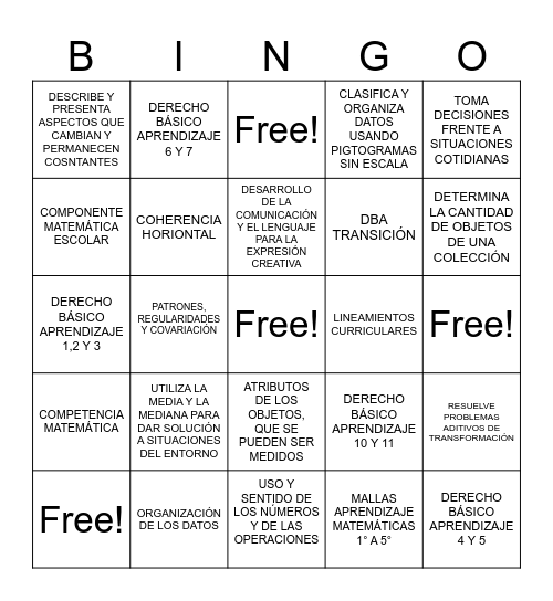 MATEMÁTICA ESCOLAR INFANTIL Bingo Card