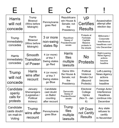 2024 Election Shenanigans Bingo! Bingo Card