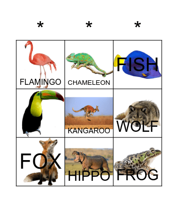 Wild Animals Bingo Card