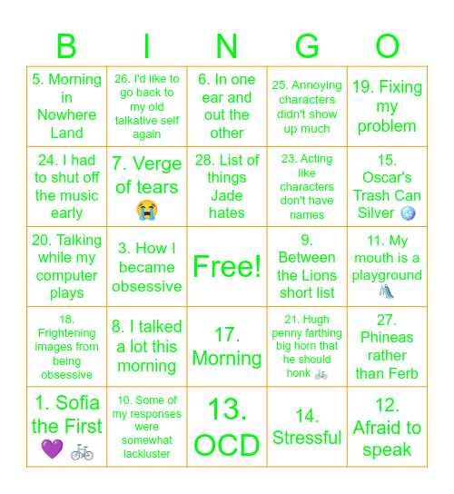Important Notes Bingo Card