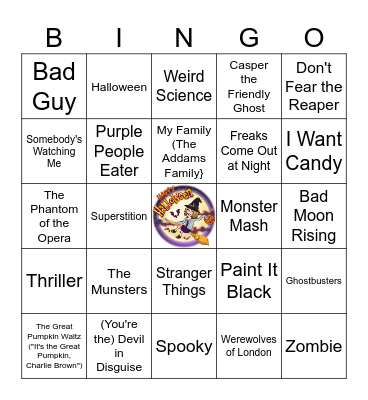 Halloween Music Bingo Card