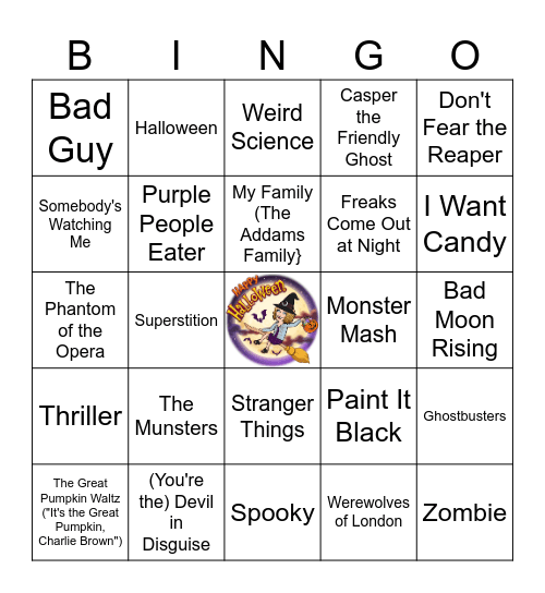 Halloween Music Bingo Card