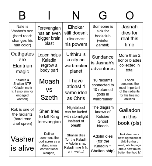 Oathbringer BINGO Card