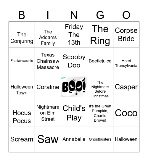 Horror Movie Bingo Card