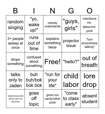 Statistics Bingo Card