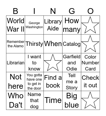 Library Scavenger Hunt Bingo Card