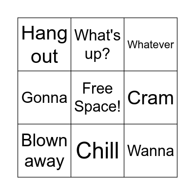 Reduced Speech + Slang Bingo Card