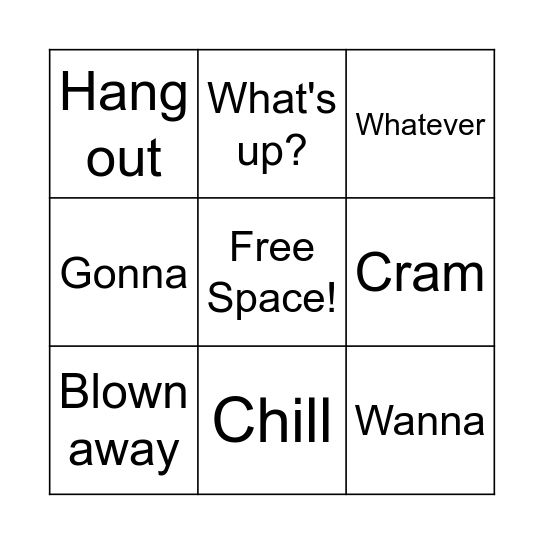 Reduced Speech + Slang Bingo Card