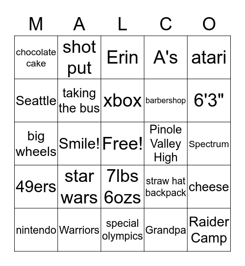 MALCOLM Bingo Card