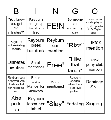 Ms. Calc Bingo Card