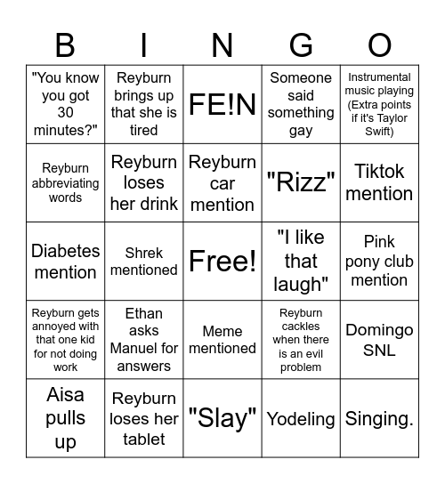 Ms. Calc Bingo Card