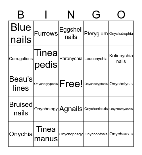 NAILS Bingo Card