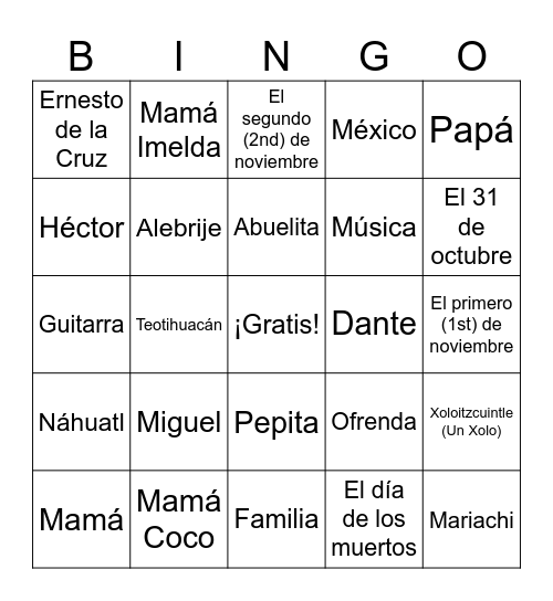 Coco Bingo Card