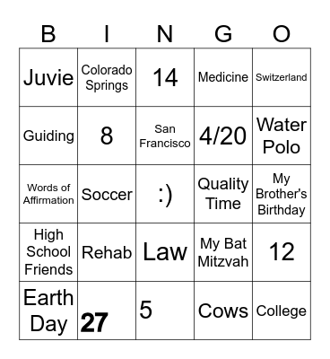 Hannah Bingo Card