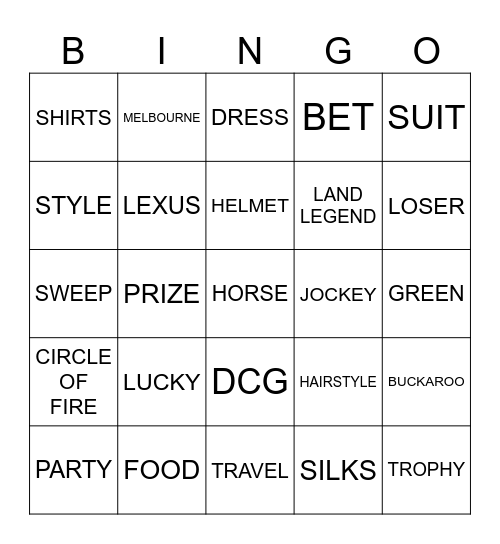 MELBOURNE CUP Bingo Card