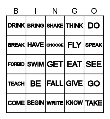 IRREGULAR VERBS IN PRESENT SIMPLE Bingo Card