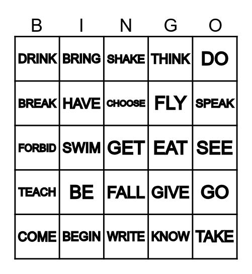 IRREGULAR VERBS IN PRESENT SIMPLE Bingo Card