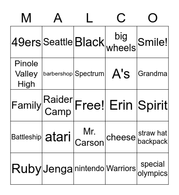 MALCOLM Bingo Card