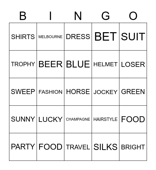 MELBOURNE CUP Bingo Card