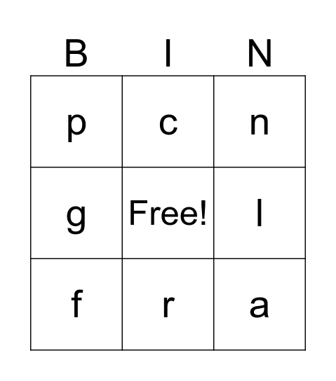 my letters Bingo Card