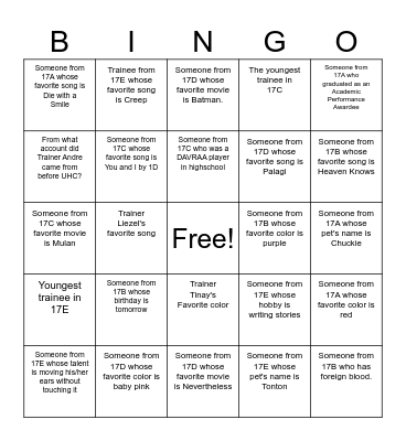 Getting to Know You Bingo Card