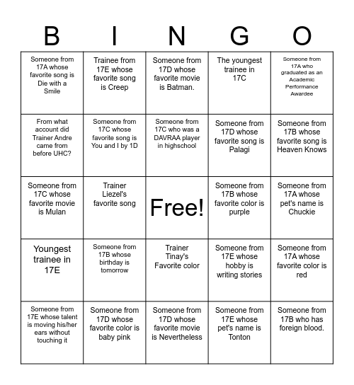 Getting to Know You Bingo Card