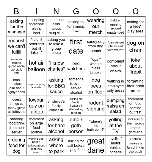 Guest Bingo Card