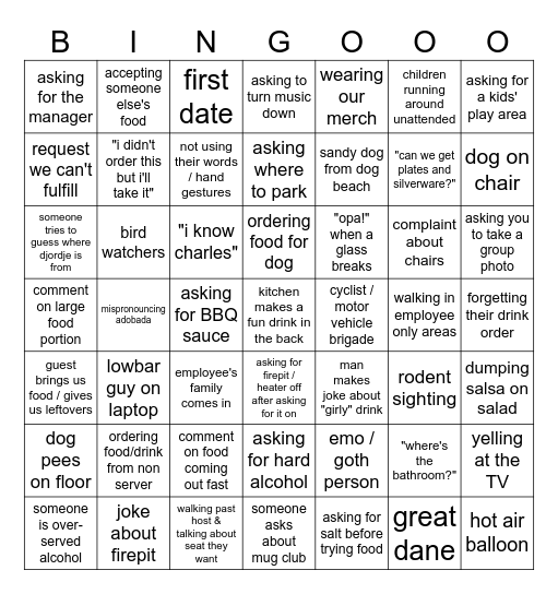 Guest Bingo Card