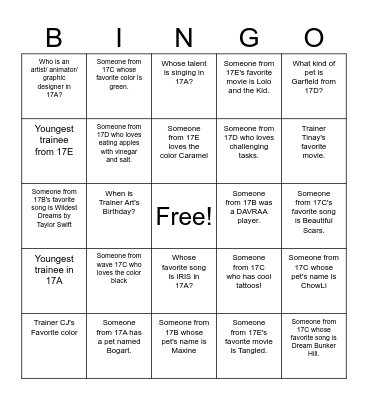 Getting to Know You Bingo Card